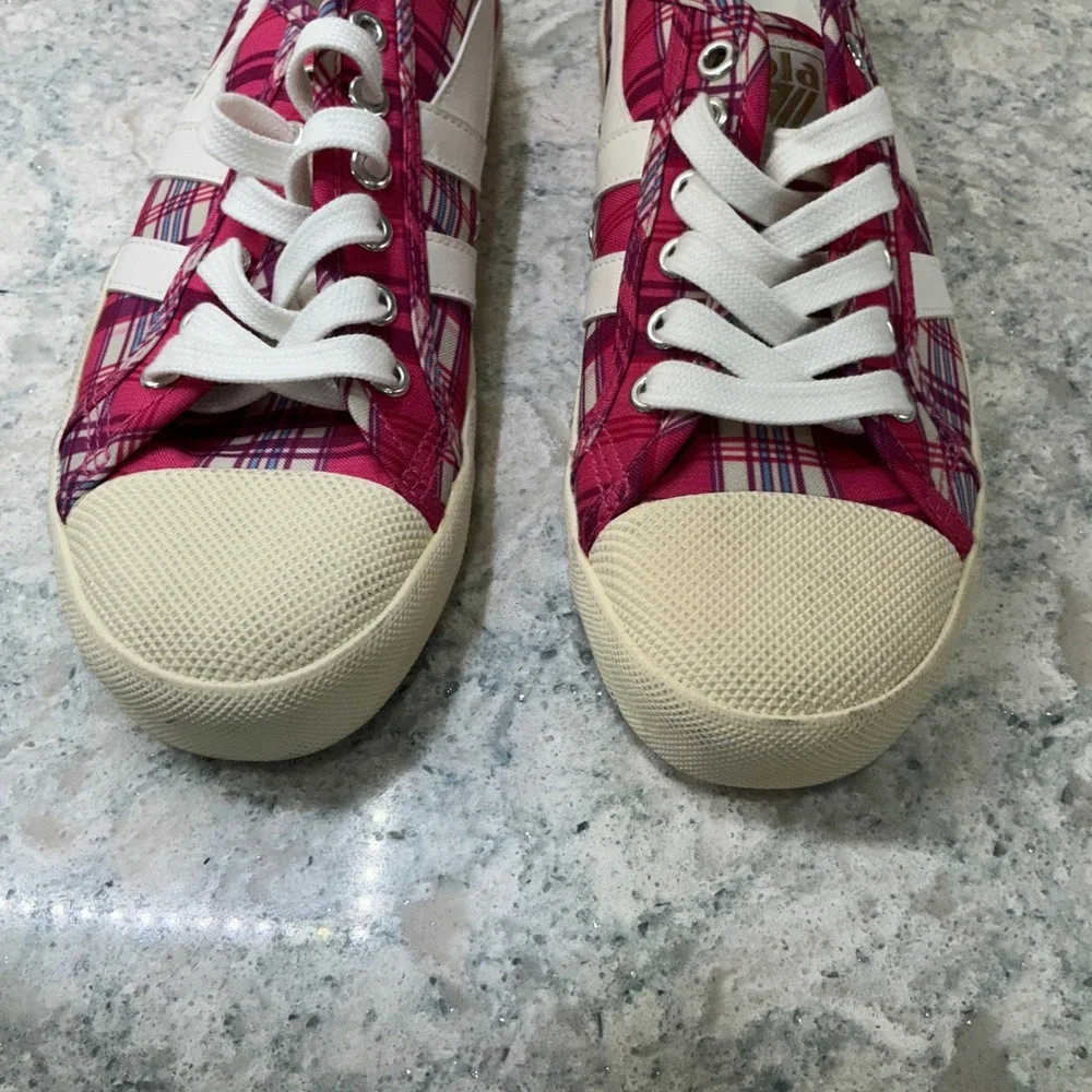 Gola Sneakers Coaster Print Talbots 7 Pink Plaid Low Top Lace Up CLB730